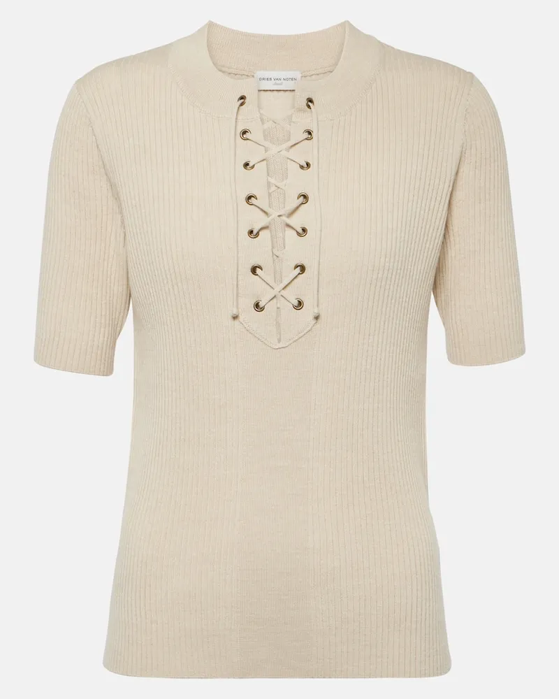 Dries van Noten Top aus einem Wollgemisch Weiß