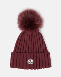 Moncler Muetze aus Wolle mit Faux Fur Rot