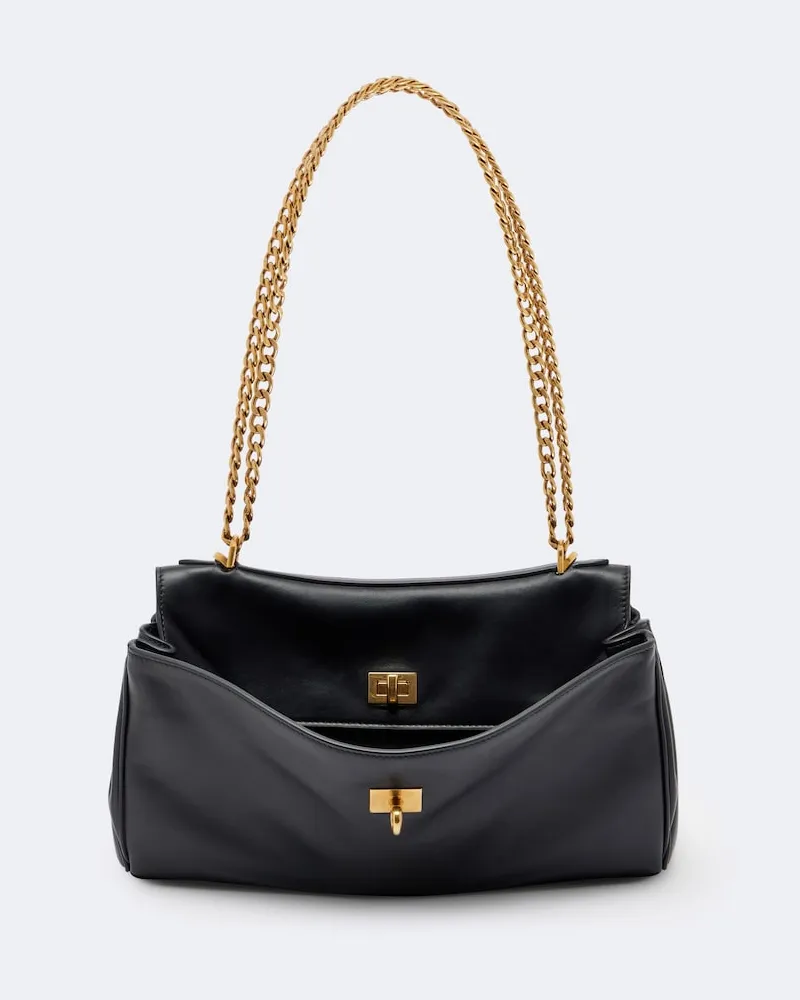 Balenciaga Schultertasche Rodeo Medium aus Leder Schwarz