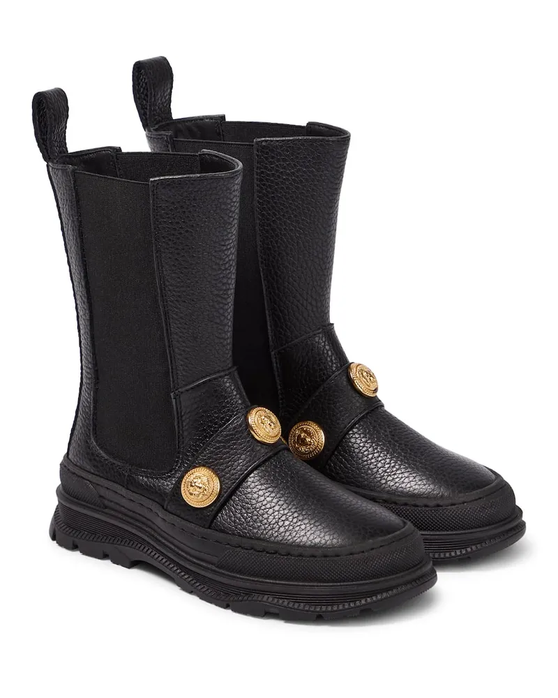 Balmain Verzierte Stiefel aus Leder Schwarz
