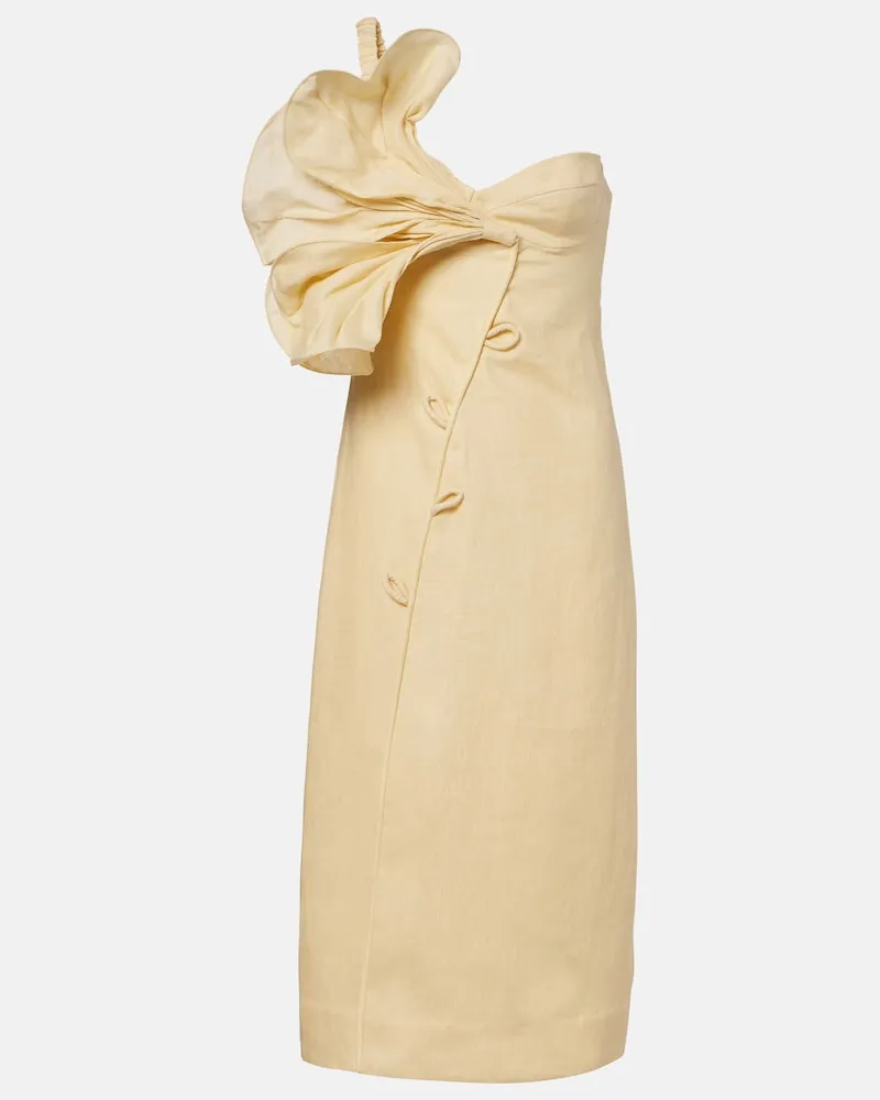 FARM Rio One-Shoulder-Midikleid aus Leinen Beige