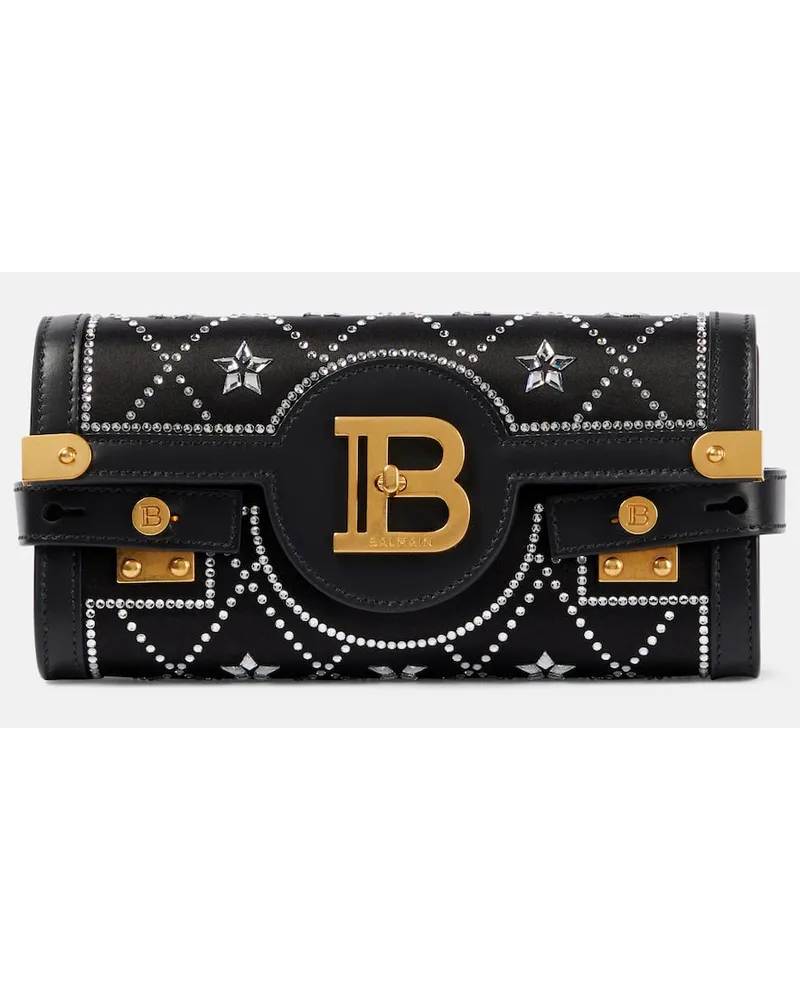 Balmain Verzierte Clutch B-Buzz Pouch 23 aus Satin Schwarz