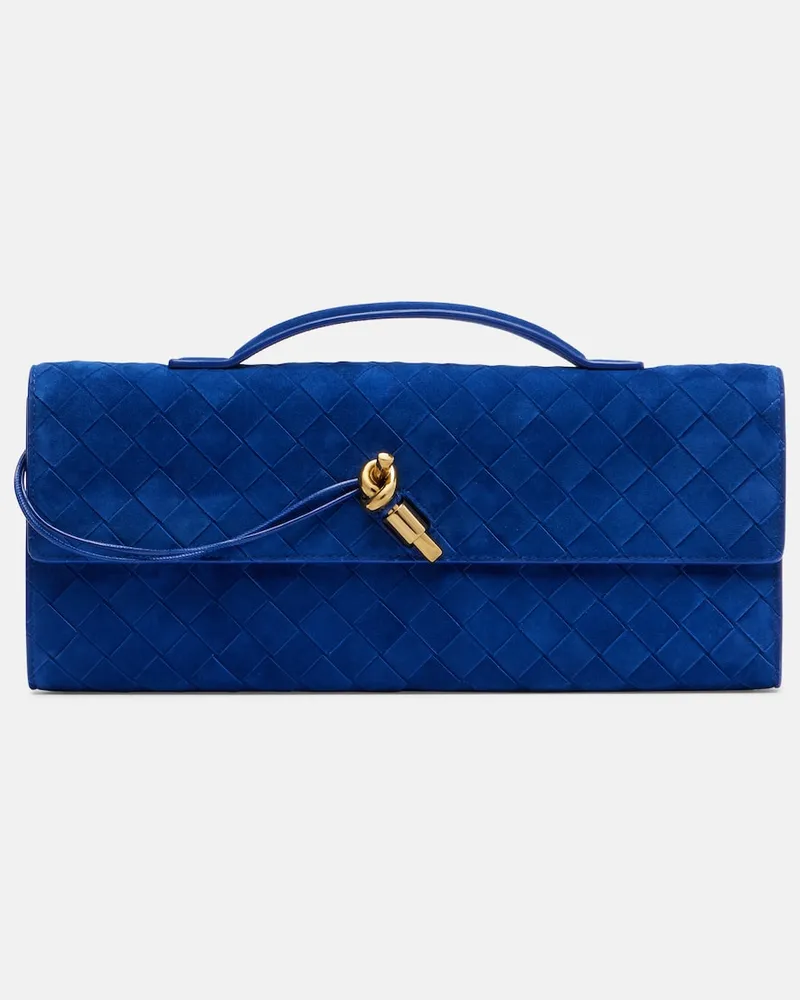 Bottega Veneta Clutch Intrecciato aus Veloursleder Blau