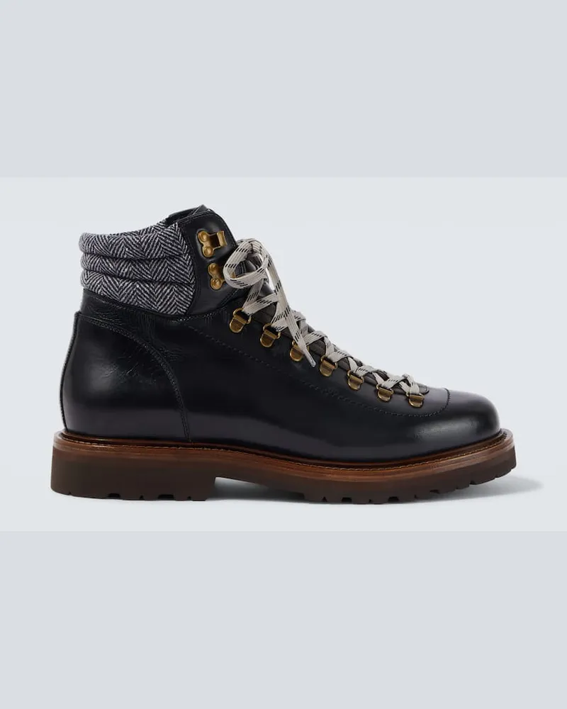 Brunello Cucinelli Schnürstiefel aus Leder Schwarz