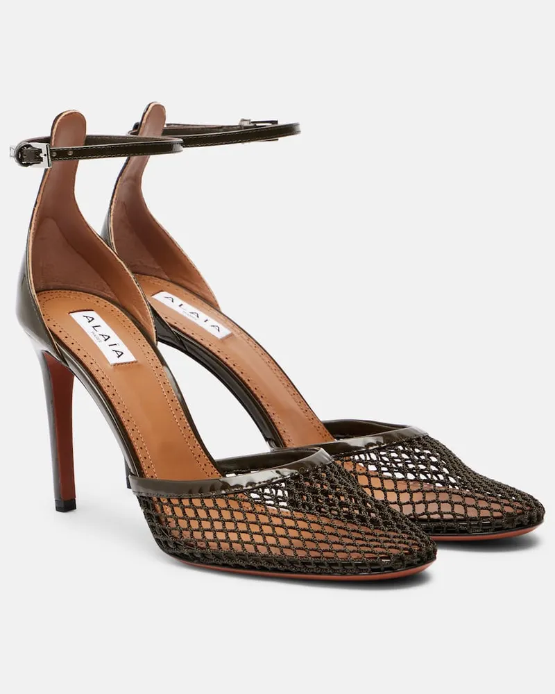 Alaïa Alaïa Pumps 90 aus Mesh und Lackleder Schwarz