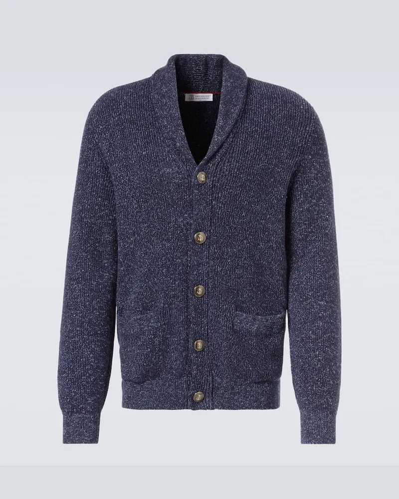 Brunello Cucinelli Cardigan aus Baumwolle und Leinen Blau