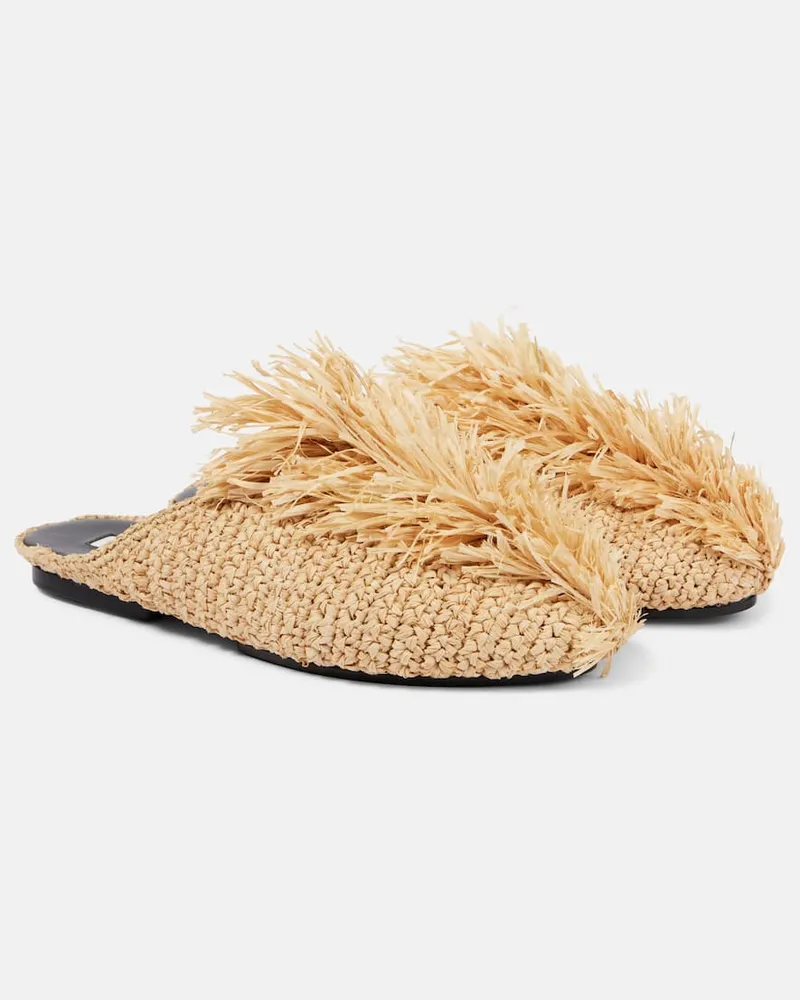 Jil Sander Slippers aus Raffiabast Nude