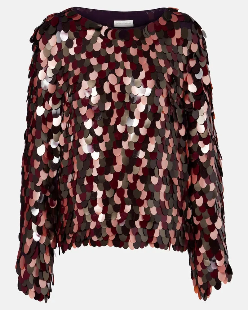Dries van Noten Top mit Pailletten Burgunderrot