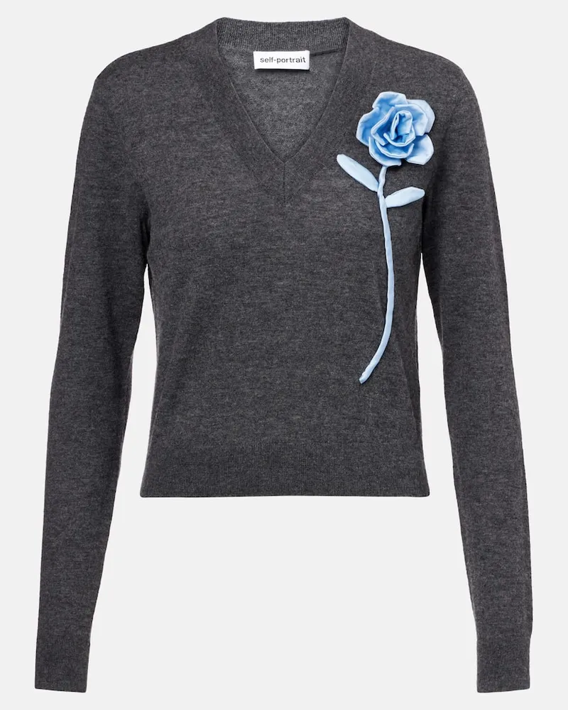 Self-Portrait Pullover aus Kaschmir und Wolle Grau