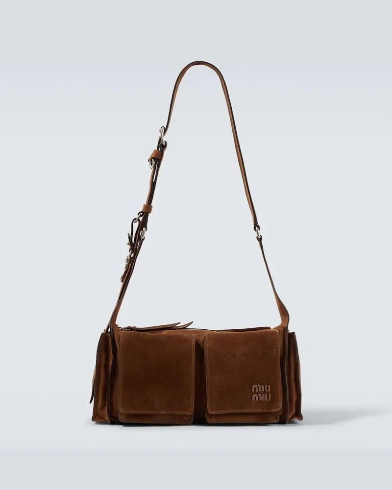 Miu Miu Schultertasche Utilitaire aus Veloursleder Braun