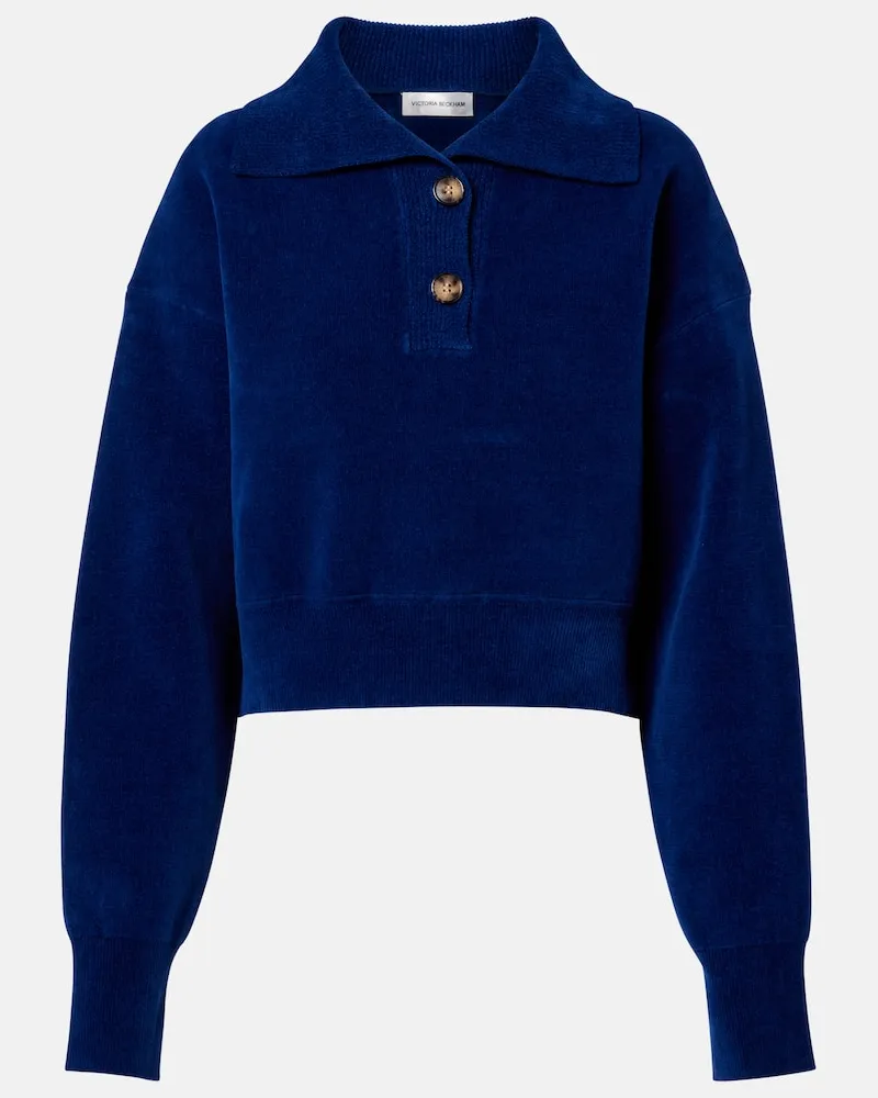 Victoria Beckham Cropped-Sweatshirt aus Samt Blau