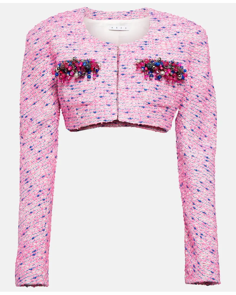 Area Verzierte Cropped-Jacke aus Boucle Pink