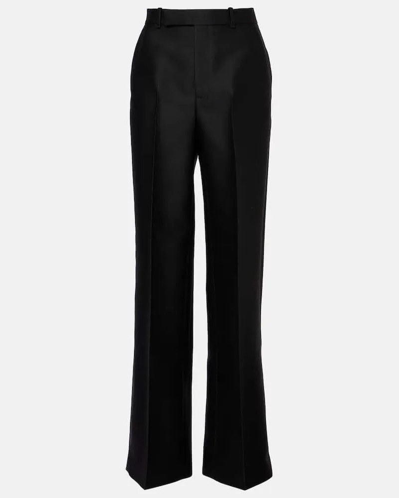 Gucci Gerade Hose aus Wolle und Seide Schwarz