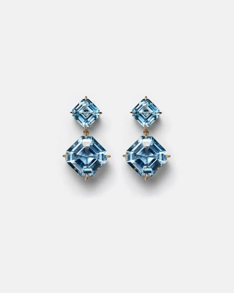 MATEO Ohrringe aus 14kt Gelbgold mit Topas Blau