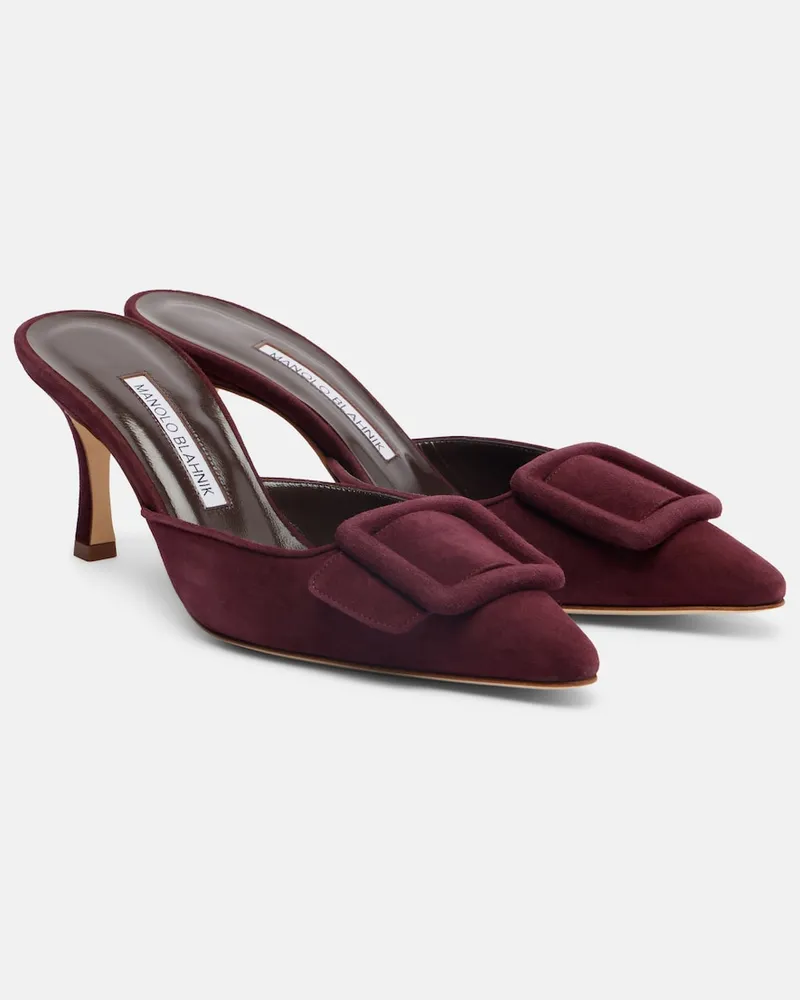 Manolo Blahnik Mules Maysale 70 aus Veloursleder Burgunderrot