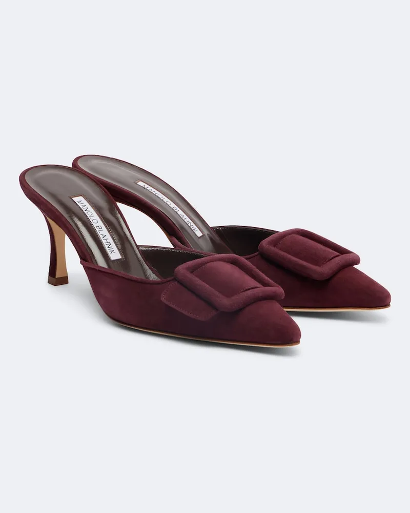 Manolo Blahnik Mules Maysale 70 aus Veloursleder Burgunderrot
