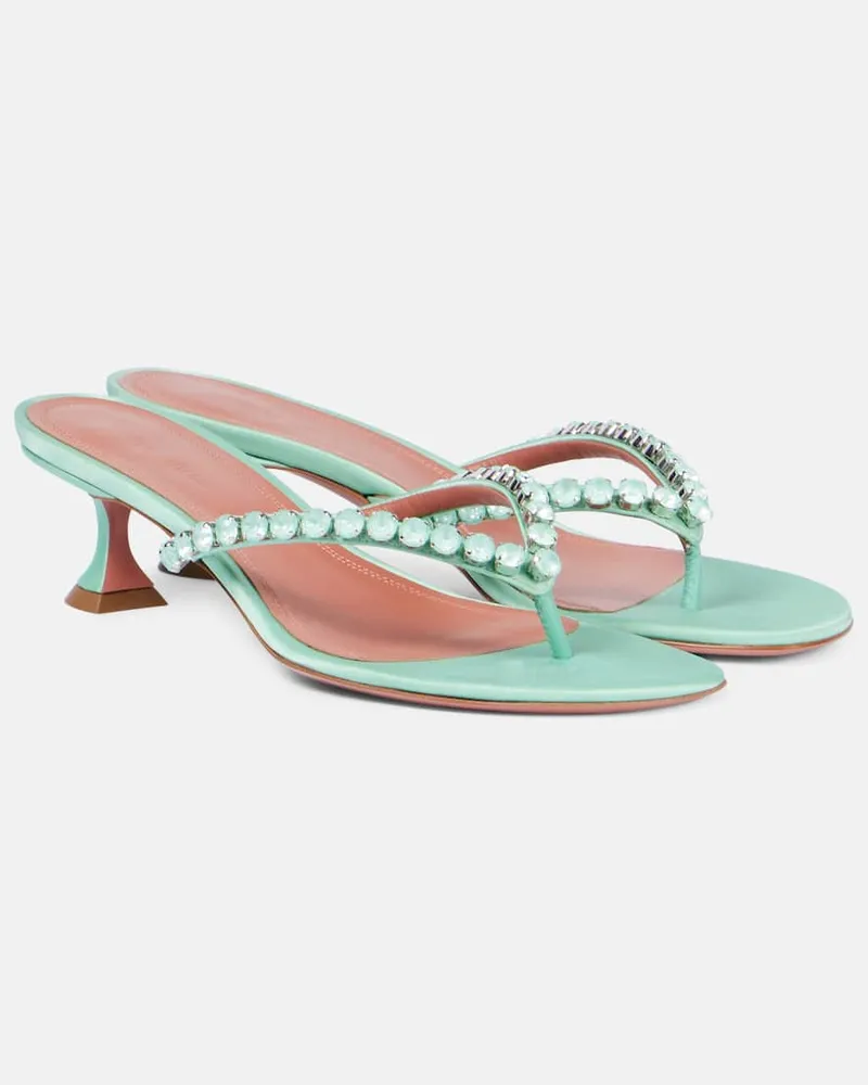 Amina Muaddi Sandalen Gigi 45 aus Satin mit Kristallen Grün