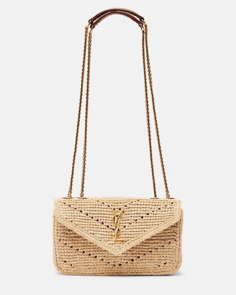 Saint Laurent Schultertasche Loulou Mini aus Raffiabast Beige