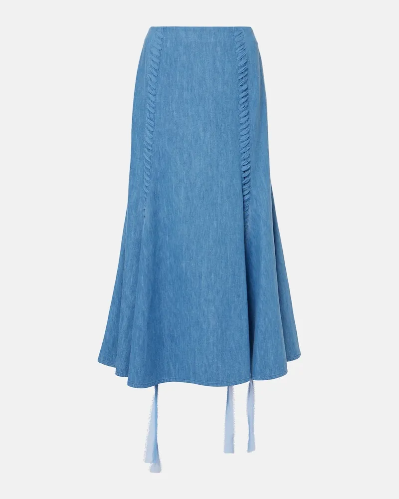 Gabriela Hearst Midirock Dion aus Baumwolle und Leinen Blau
