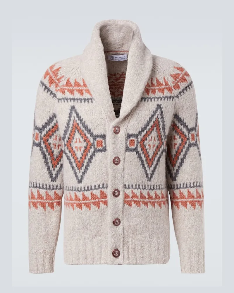 Brunello Cucinelli Cardigan aus Jacquard Beige