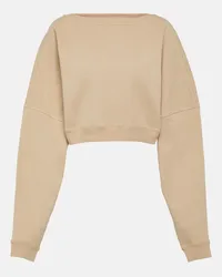 Saint Laurent Cropped Sweatshirt aus Baumwoll-Fleece Beige