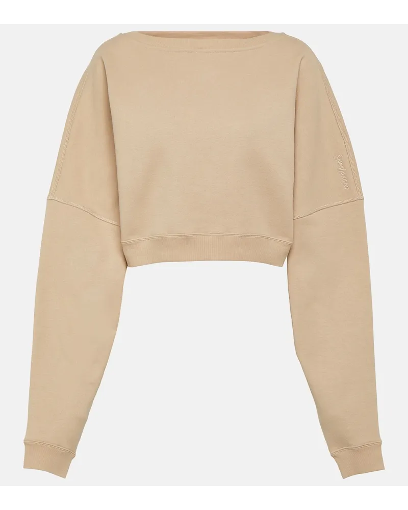 Saint Laurent Cropped-Sweatshirt aus Baumwolle Beige