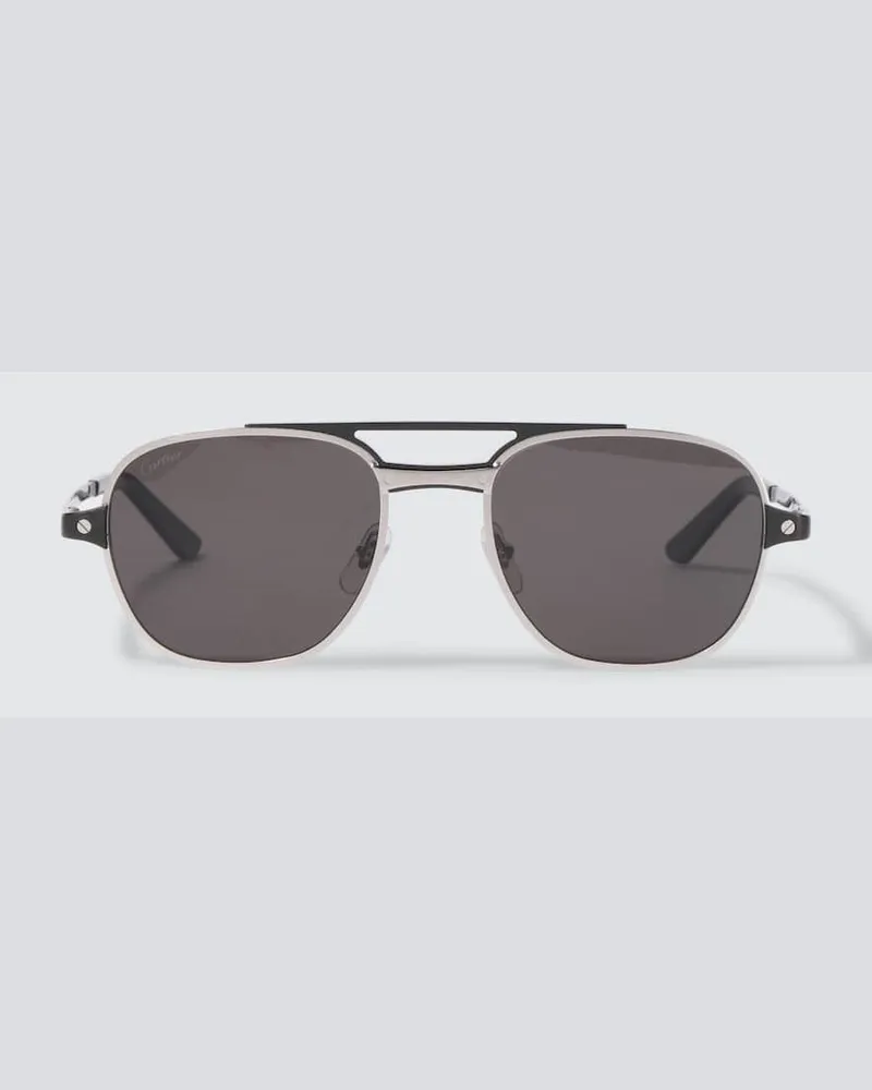 Cartier Eckige Sonnenbrille Santos de Cartier Silber