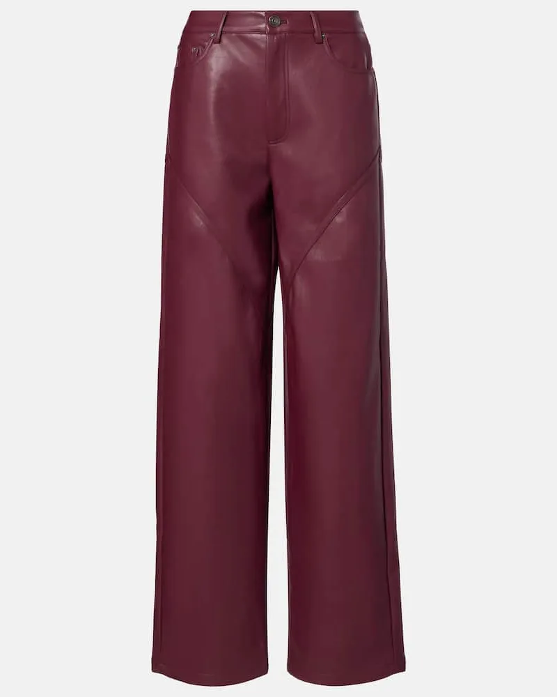 ROTATE Birger Christensen Weite Mid-Rise-Hose aus Lederimitat Burgund