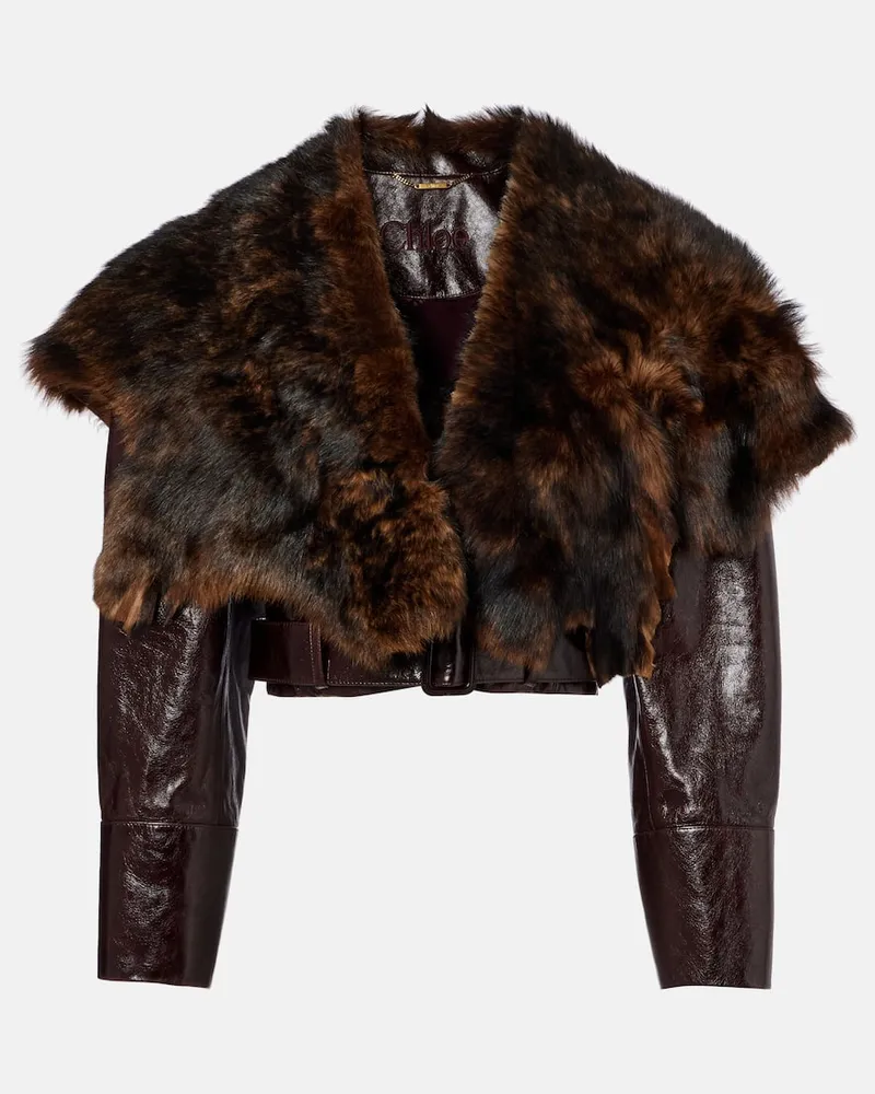 Chloé Chloé Cropped-Lederjacke mit Shearling Burgunderrot