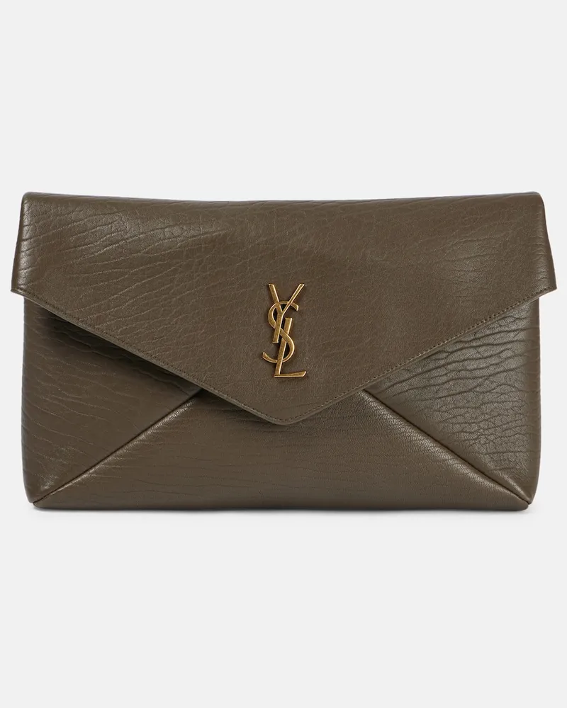 Saint Laurent Clutch Cassandre Large aus Leder Grün