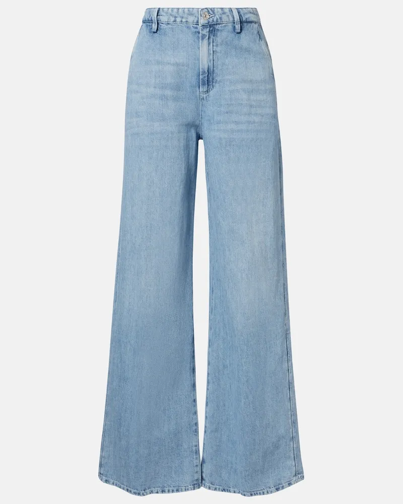7 for all mankind Mid-Rise Wide-Leg Jeans aus Baumwolle und Leinen Blau