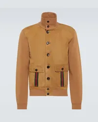 Gucci Bomberjacke Web Stripe aus Veloursleder Braun