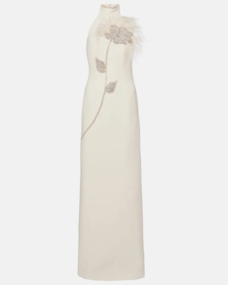 Rebecca Vallance Robe Starlight mit Kristallen und Federn Weiß