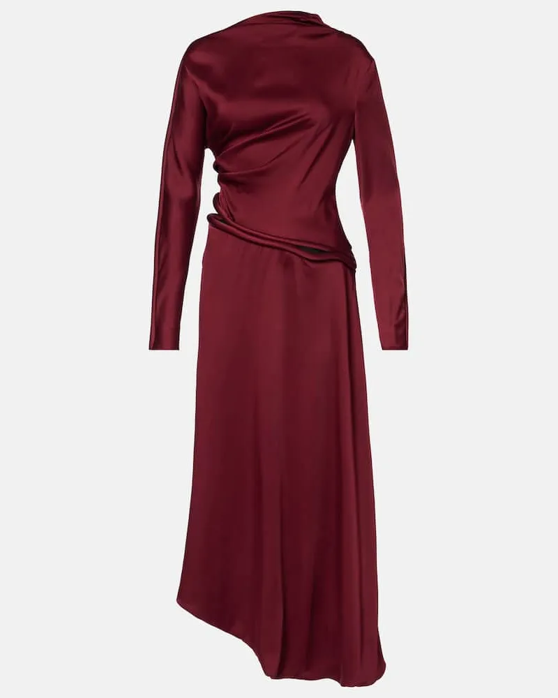 Victoria Beckham Midikleid aus Satin Burgunderrot