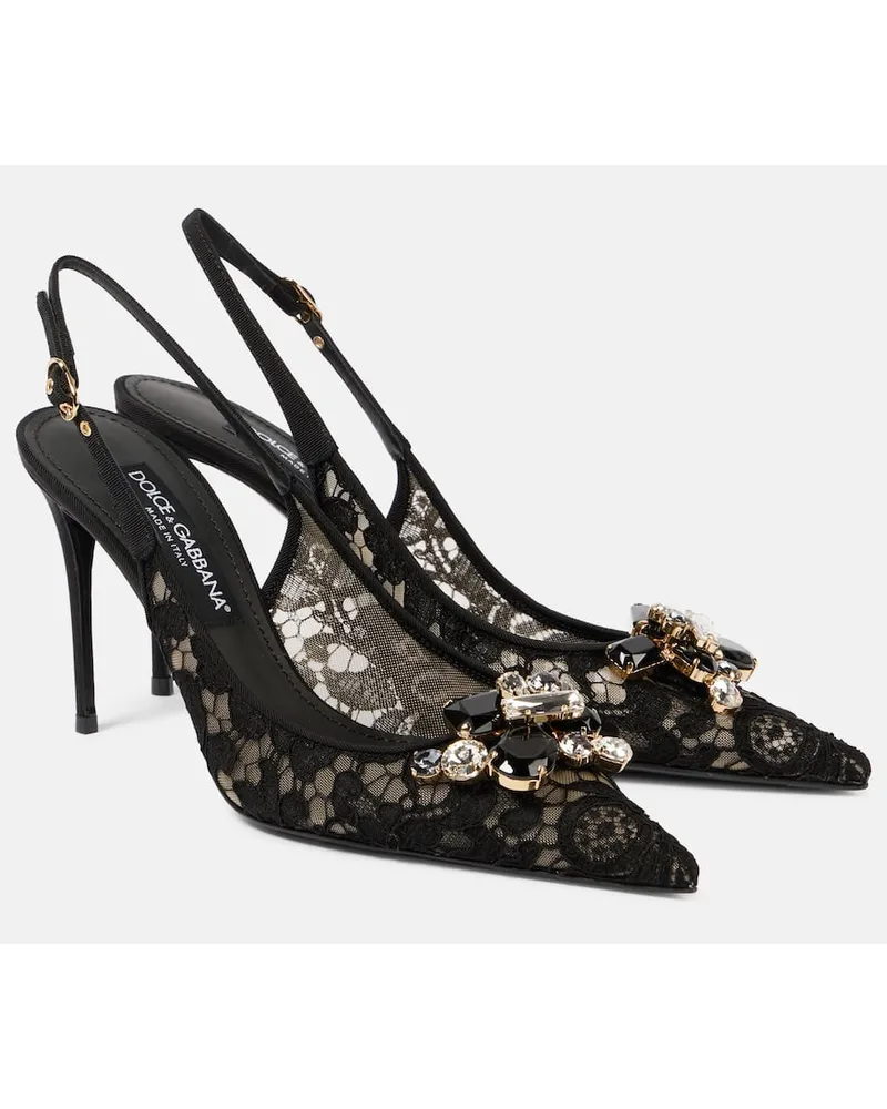 Dolce & Gabbana Verzierte Slingback-Pumps Rainbow aus Spitze Schwarz