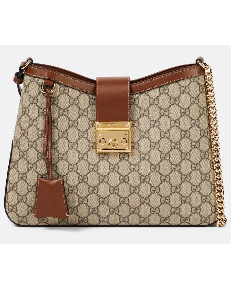 Gucci Schultertasche Padlock Medium GG aus Canvas Beige