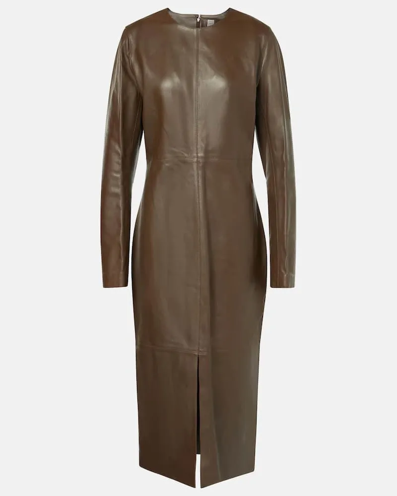 Totême Midikleid aus Leder Braun