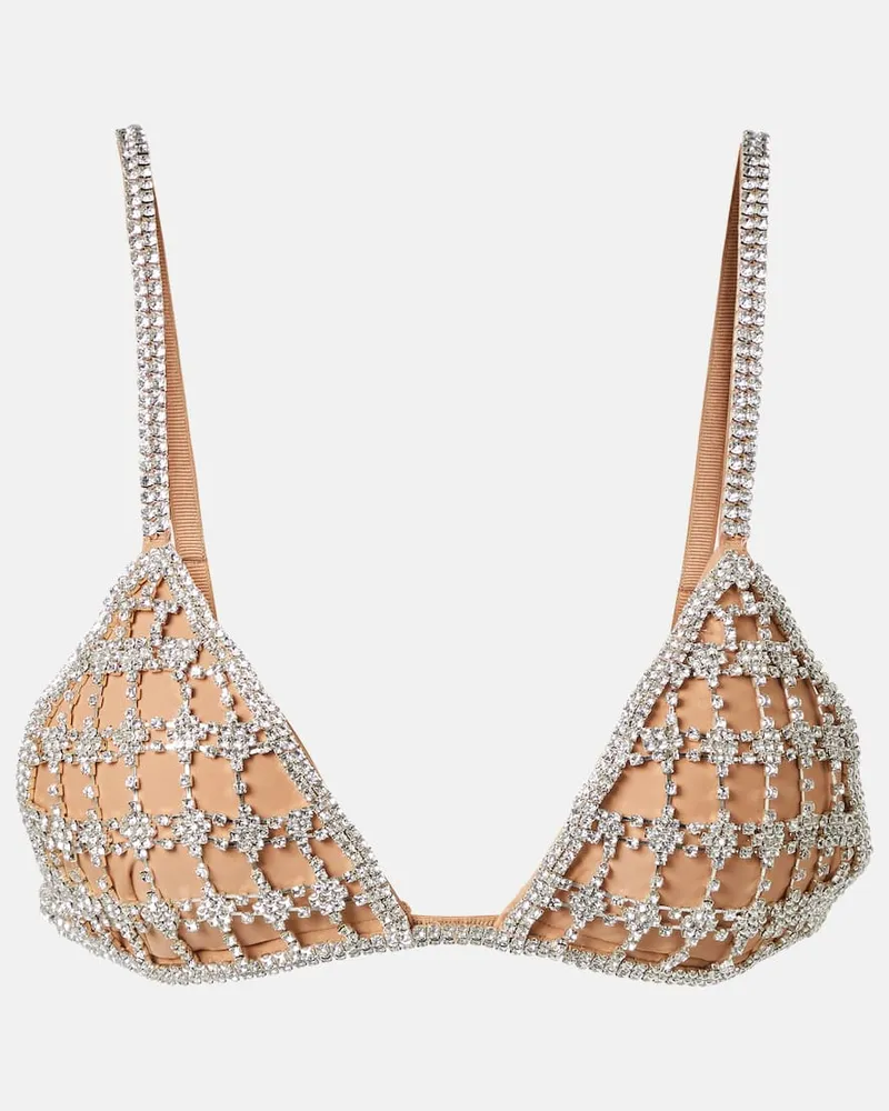 Self-Portrait Bralette aus Mesh mit Kristallen Silber