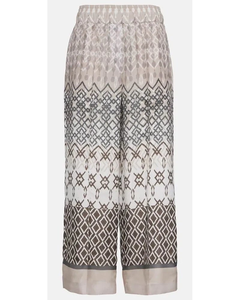 Brunello Cucinelli Weite Hose aus Seide Grau