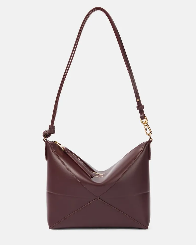 Loewe Schultertasche Puzzle Fold aus Leder Burgunderrot