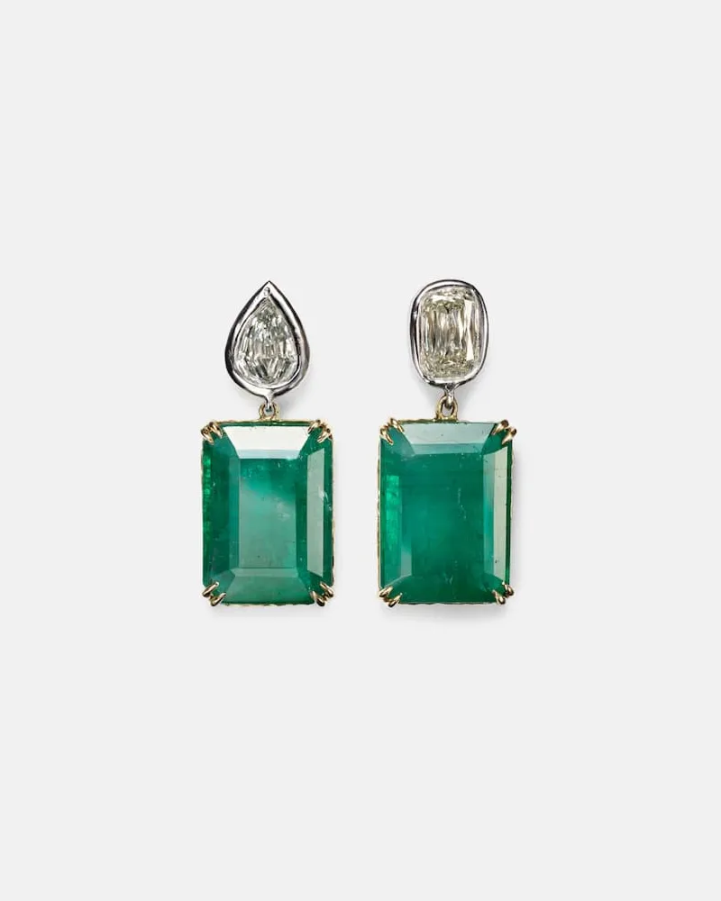 Octavia Elizabeth Ohrringe Tribute aus 18kt Gelb- und Weißgold mit Diamanten und Smaragden Grün