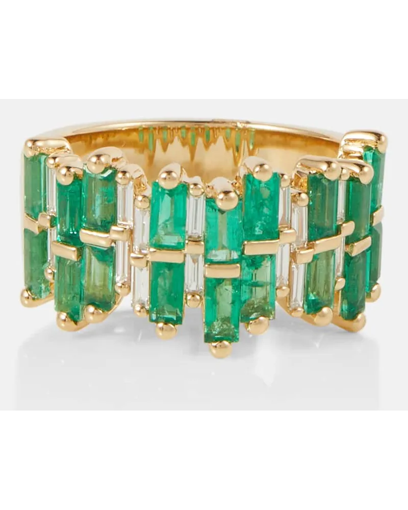 Suzanne Kalan Ring aus 18kt Gelbgold mit Diamanten und Smaragden Gold