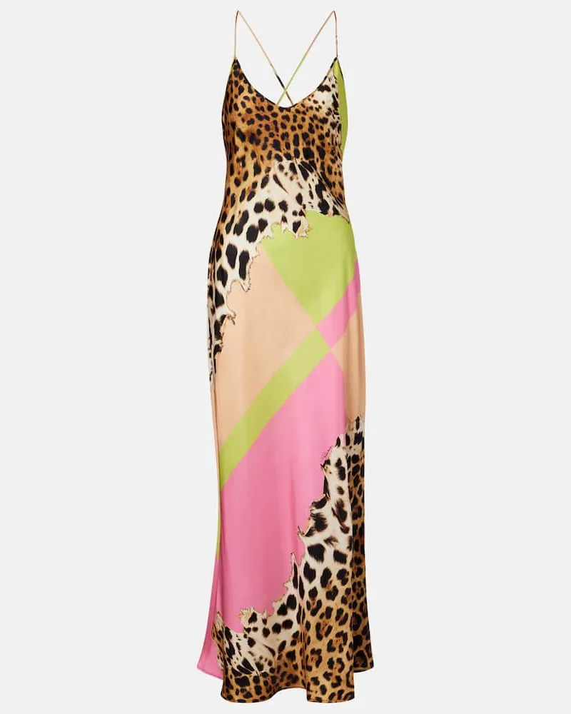 Roberto Cavalli Bedrucktes Slipdress aus Seide Multicolor