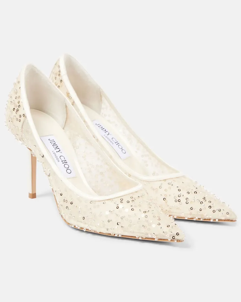 Jimmy Choo Verzierte Pumps Love 85 aus Mesh Weiß