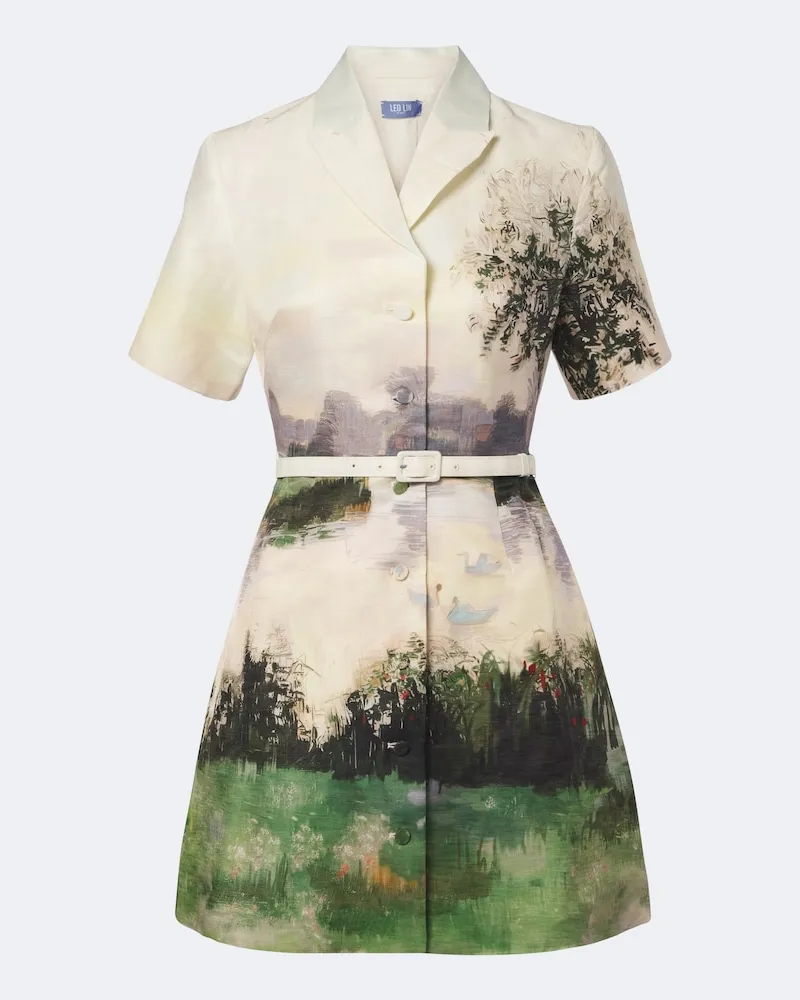 LEO LIN Hemdblusenkleid Brigitte aus einem Leinengemisch Multicolor