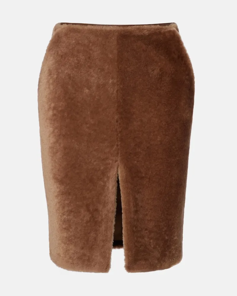 Saint Laurent Bleistiftrock aus Shearling Braun