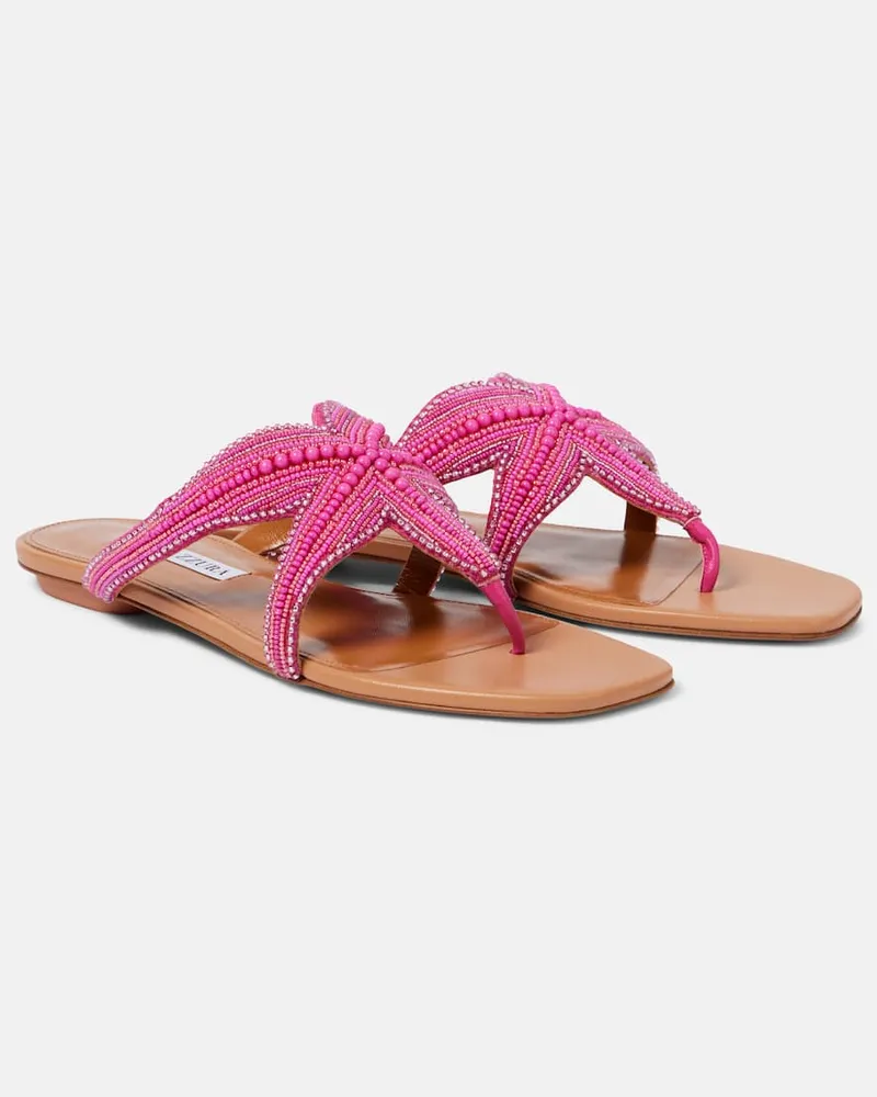 Aquazzura Verzierte Sandalen Reef Star aus Leder Rosa
