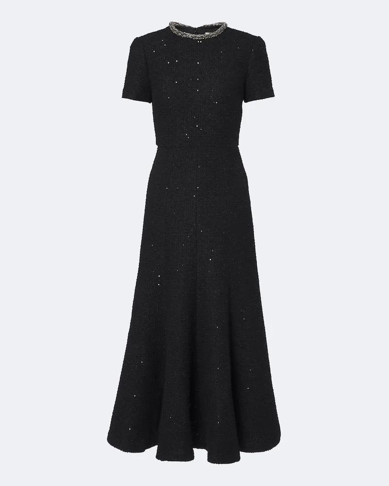 Roland Mouret Verziertes Cocktailkleid aus Bouclé Schwarz