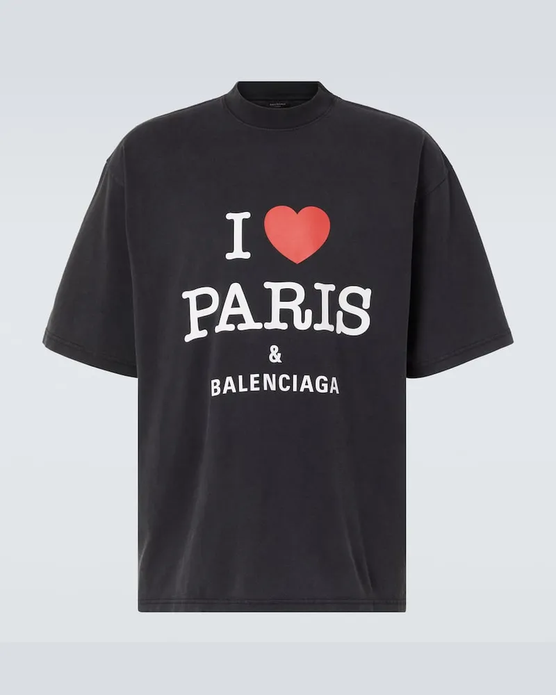 Balenciaga T-Shirt I Love Paris aus Baumwolle Schwarz
