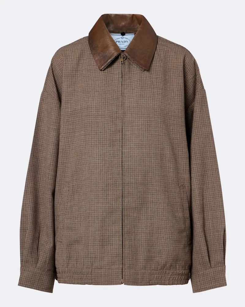 Prada Karierte Blousonjacke aus Wolle Braun